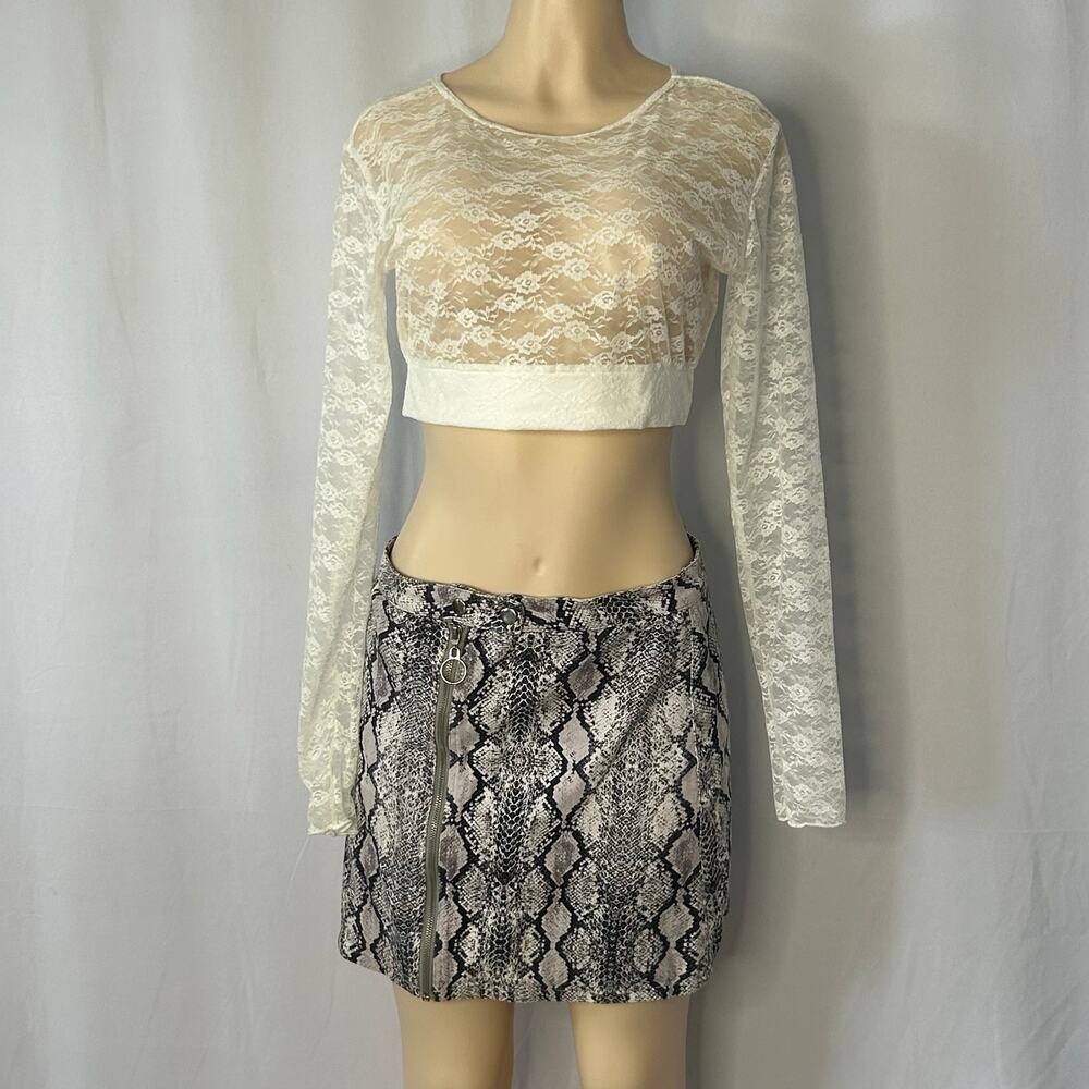 Alter’d State Snake Print Mini Skirt Y2K Zip Front Snakeskin Stretch L